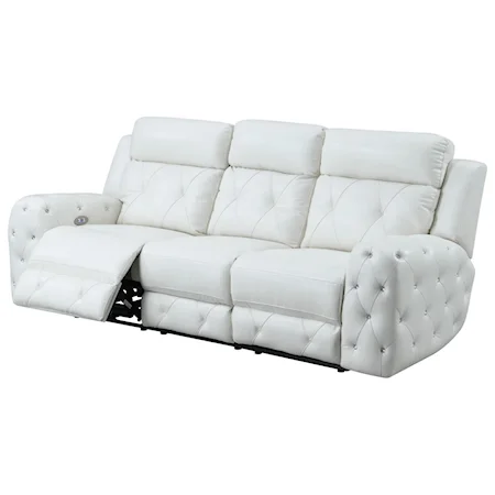 Transitional Power Reclining Sofa with Rhinestone Tufting and USB Charging Port